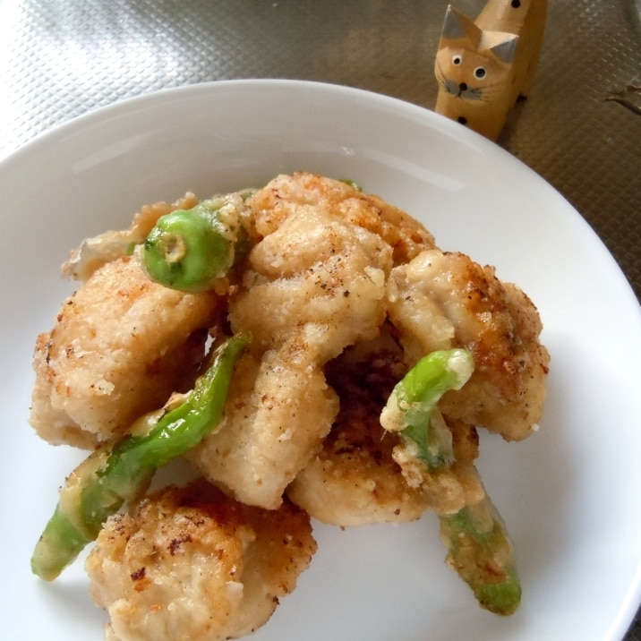 万願寺唐辛子と鶏肉の竜田揚げ